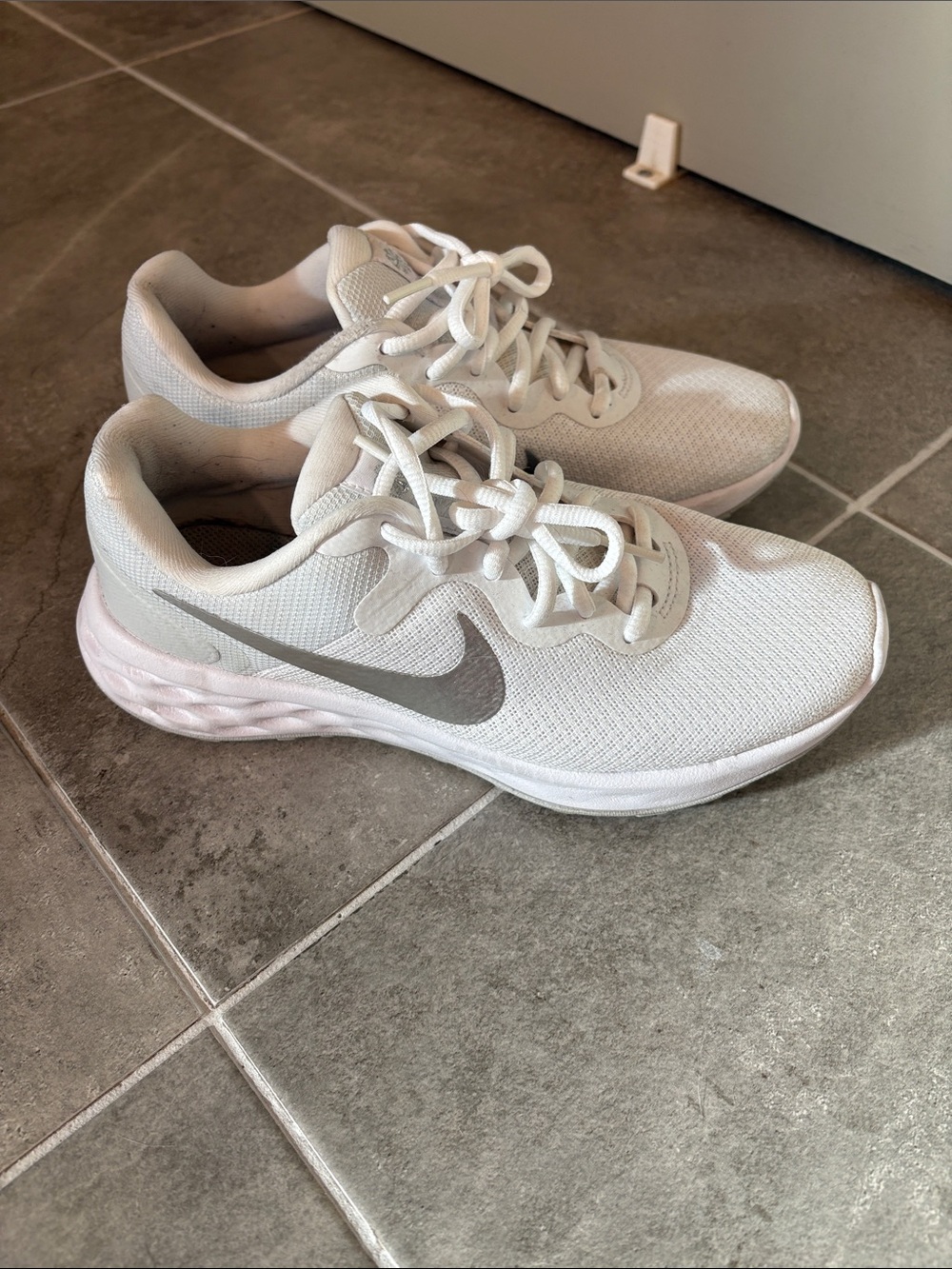 Nike Women's White Sneakers with Silver Swoosh